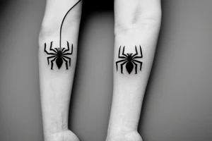 Small and minimalist tattoo of the Spiderman Symbol. A Spider, similar to the Spider of the Andrew Garfield's Spiderman, which represents hope, resilience and protection tattoo idea