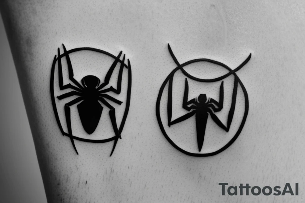 Small and minimalist tattoo of the Spiderman Symbol, similar of the one of the movie "The Amazing Spiderman". A Spider, similar to the Spider of the Andrew Garfield's Spiderman, which represents hope, resilience and protection tattoo idea
