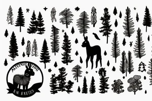 llama near a pine tree tattoo idea
