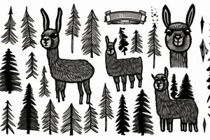 llama near a pine tree tattoo idea