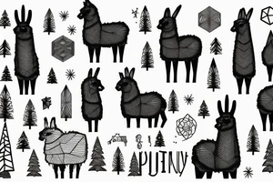 llama near a pine tree tattoo idea