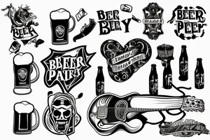 Drink beer play games and guitar tattoo idea