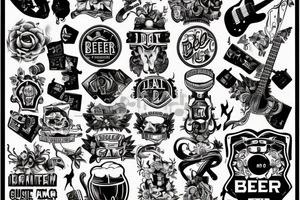 Drink beer play games and guitar tattoo idea