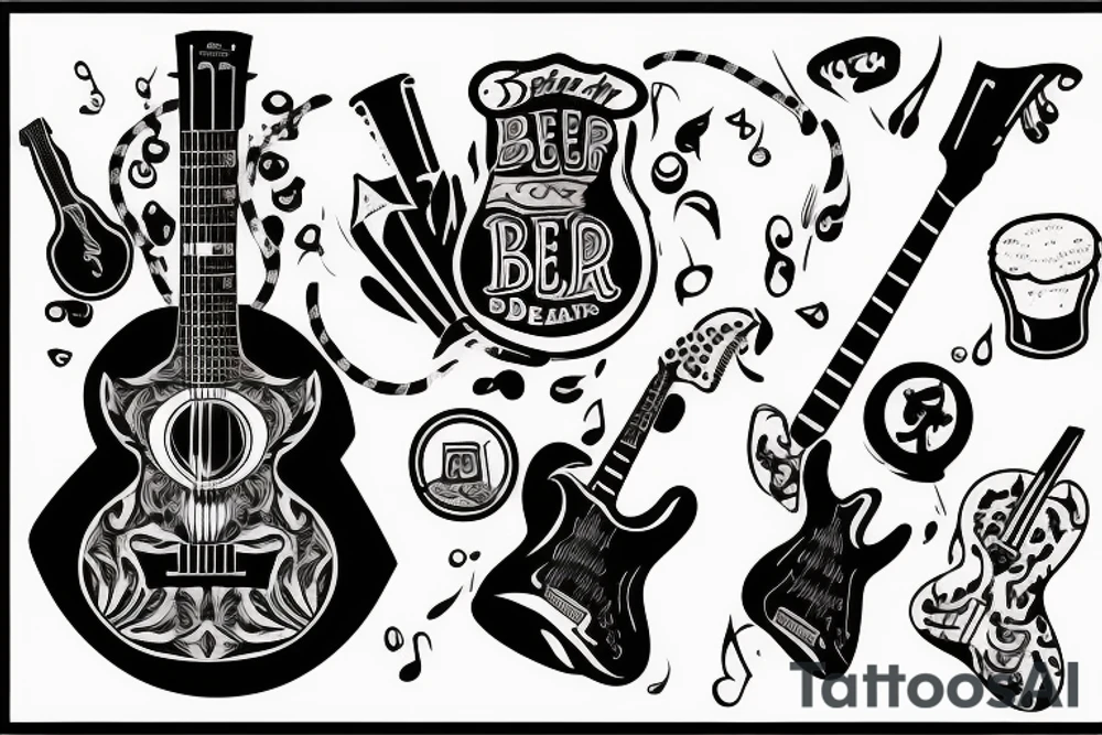 Drink beer play guitar tattoo idea