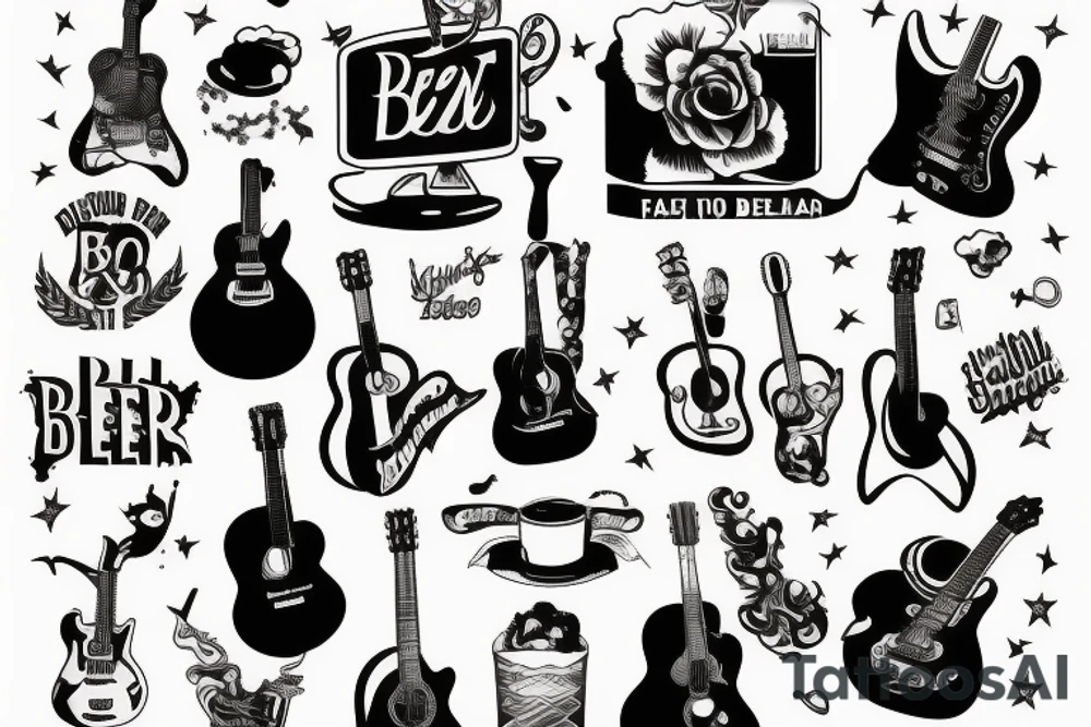 Drink beer play guitar tattoo idea