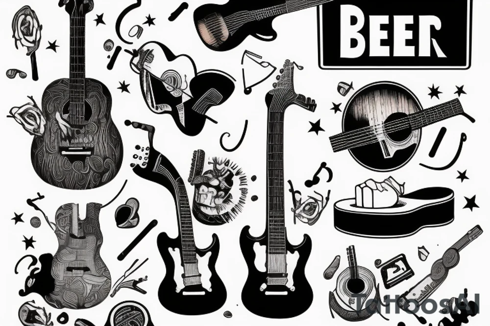 Drink beer play guitar tattoo idea