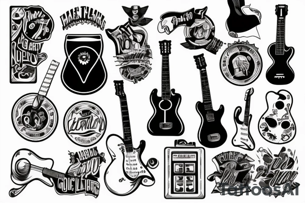 Man Drink beer play guitar tattoo idea