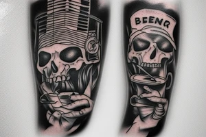 Man Drink beer play guitar tattoo idea