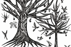 skinny tree sketch with birds tattoo idea