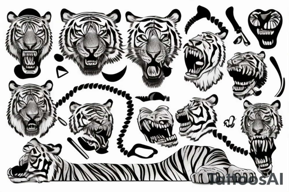 tiger with tooths and nails tattoo idea