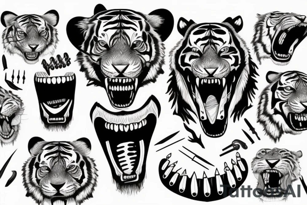 tiger with tooths and nails tattoo idea