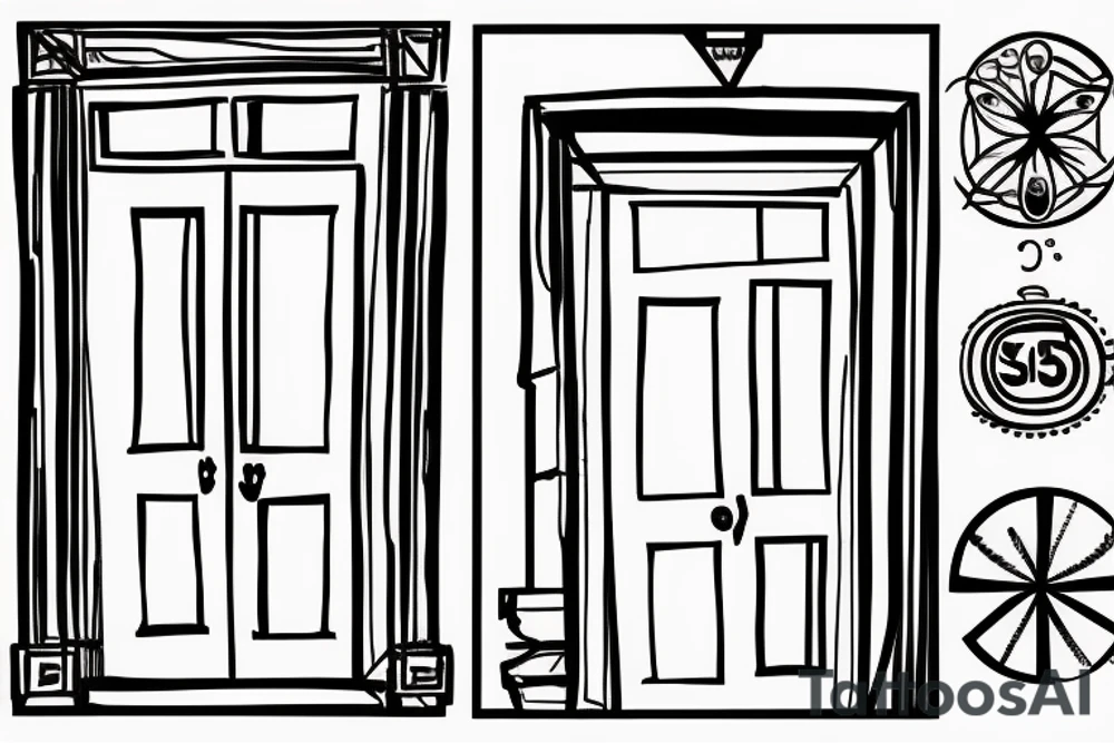 Outline of a house door with 505 inside it tattoo idea