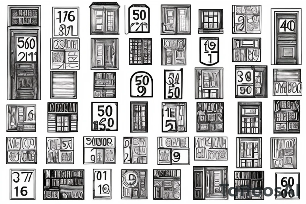 Outline of a house door with the numbers 505 inside it tattoo idea