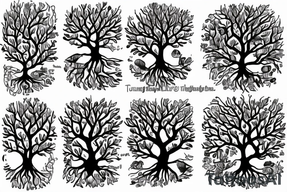A mason jar filled with river rocks with the label “love everything that is entangled in the roots of a tree and the tree is reaching into the sky. tattoo idea