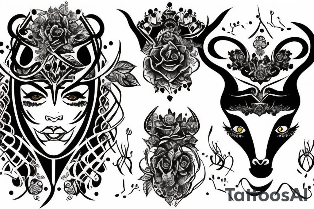 Half bull half queen face tattoo idea