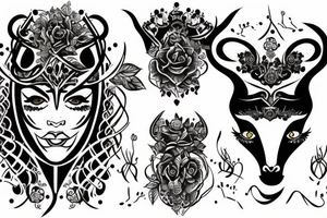 Half bull half queen face tattoo idea