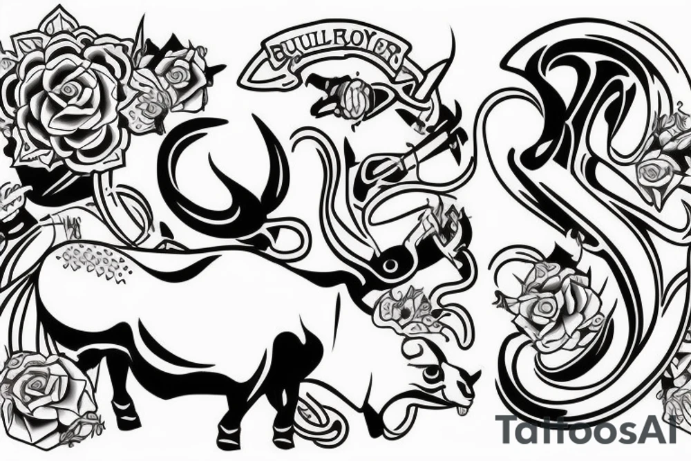 Bull split down the middle with a queen on the other side tattoo idea