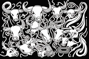 Bull split down the middle with a queen on the other side tattoo idea
