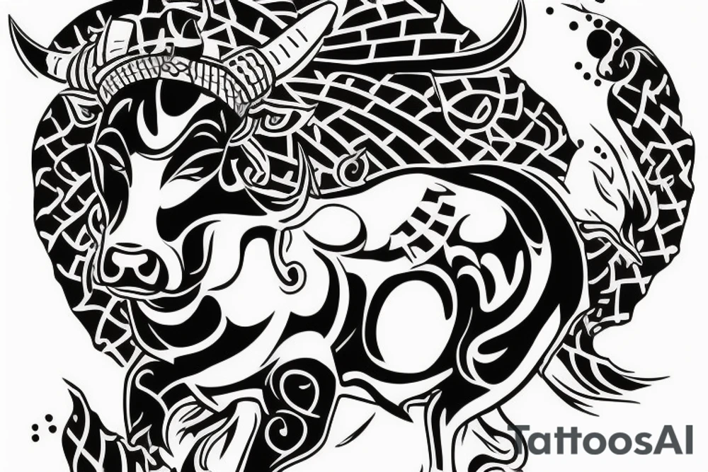 Bull split down the middle with a queen on the other side tattoo idea