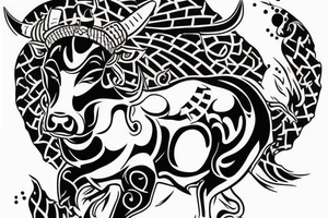 Bull split down the middle with a queen on the other side tattoo idea