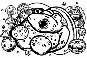 Fat frog sitting on a mushroom with a space helmet tattoo idea