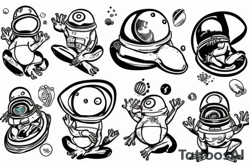 Fat frog sitting on a mushroom holding a space helmet tattoo idea