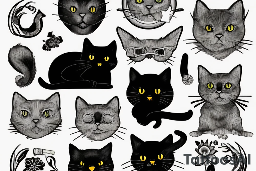 A black cat smoking a joint tattoo idea