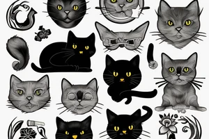 A black cat smoking a joint tattoo idea