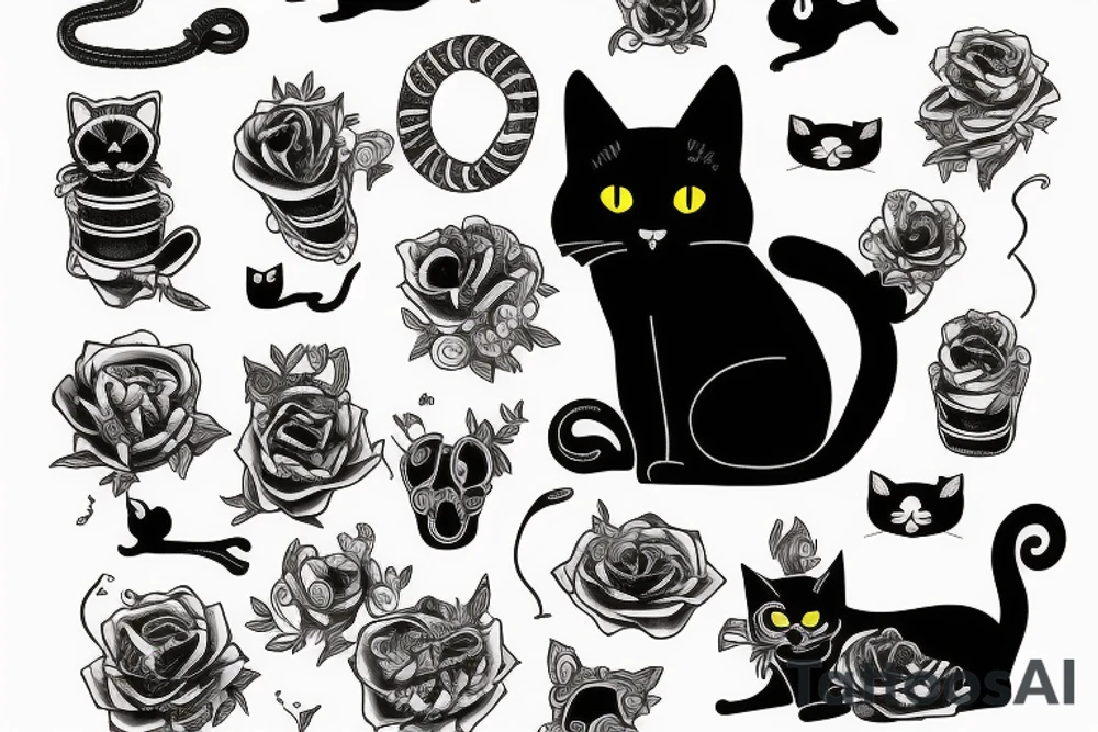 A black cat smoking a joint tattoo idea