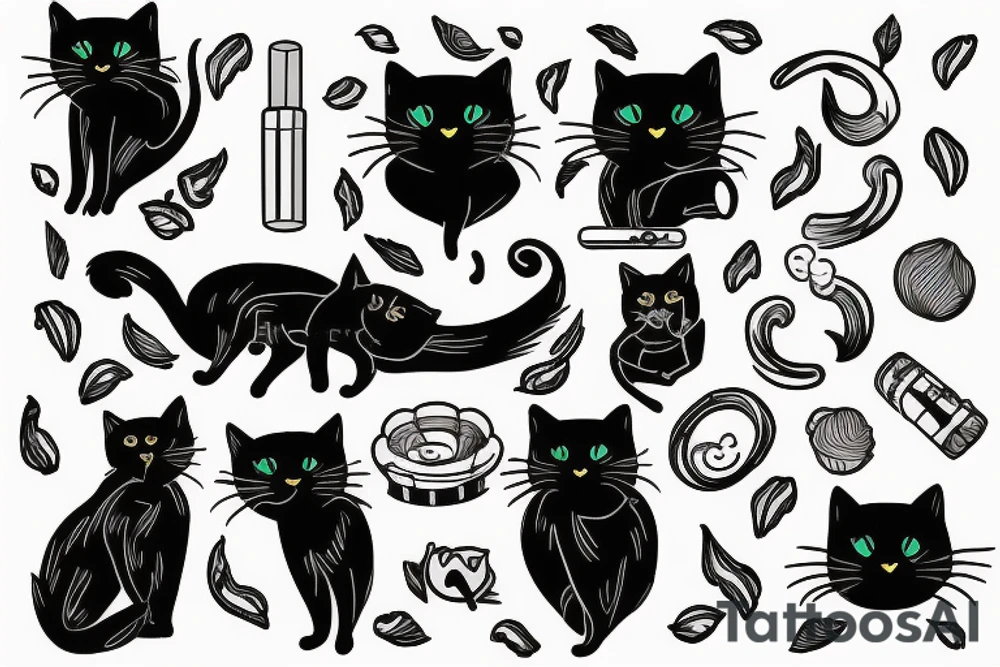A black cat smoking a joint tattoo idea
