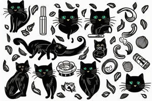A black cat smoking a joint tattoo idea