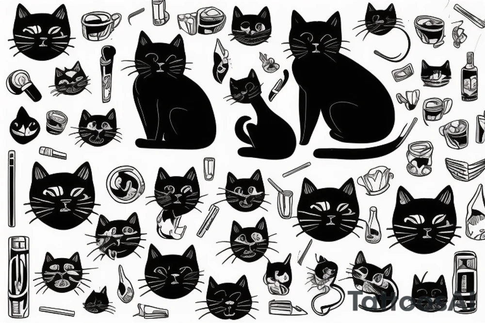 A black cat smoking a joint tattoo idea