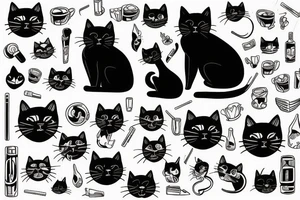 A black cat smoking a joint tattoo idea