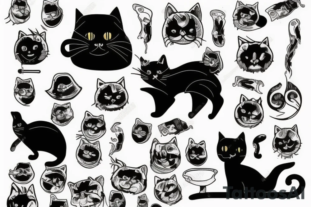A black cat smoking a joint tattoo idea