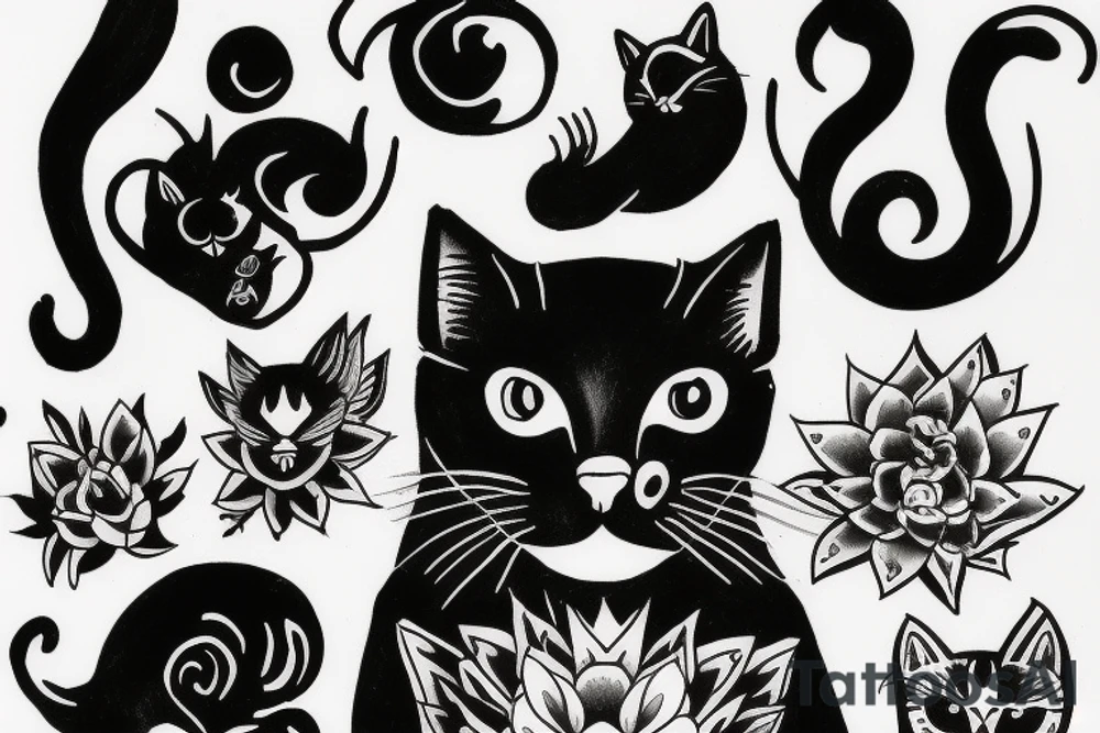 A black cat smoking a joint tattoo idea