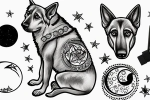 a german shepherd with a moon on a hill tattoo idea
