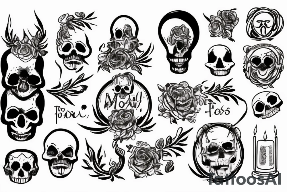 burning wax candle with memento mori as flame and text "this too will pass" printed on the side tattoo idea