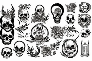 burning wax candle with memento mori as flame and text "this too will pass" printed on the side tattoo idea