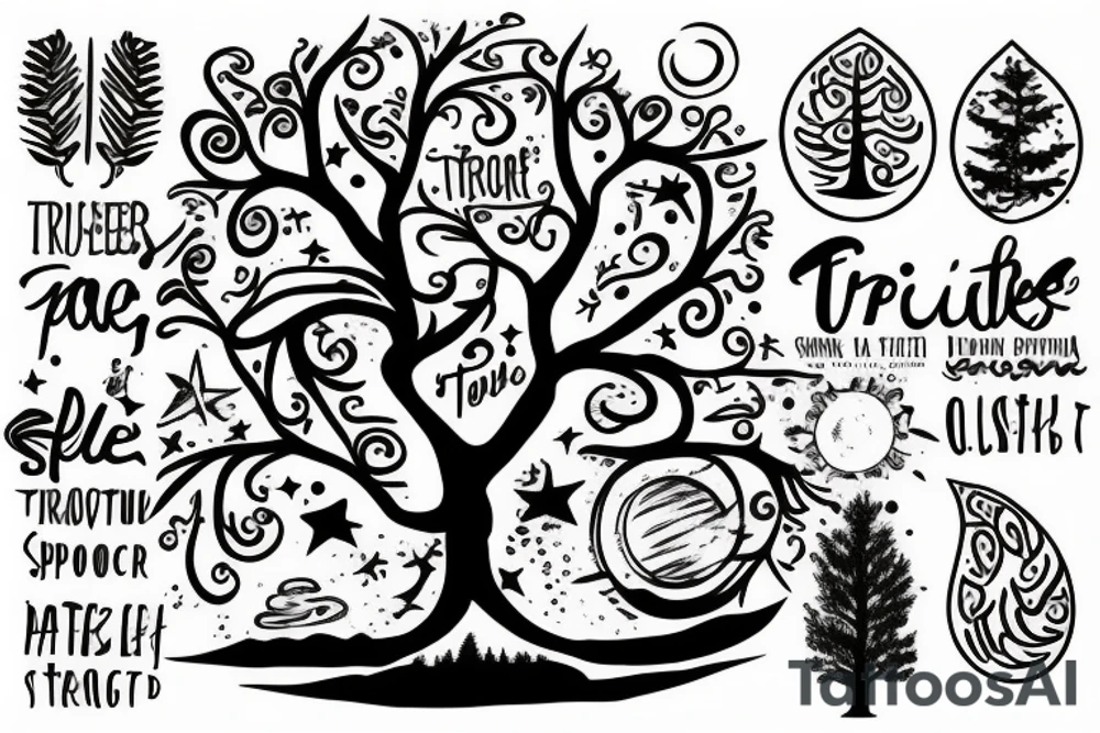 Tree with space words on the trunk tattoo idea