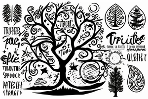 Tree with space words on the trunk tattoo idea