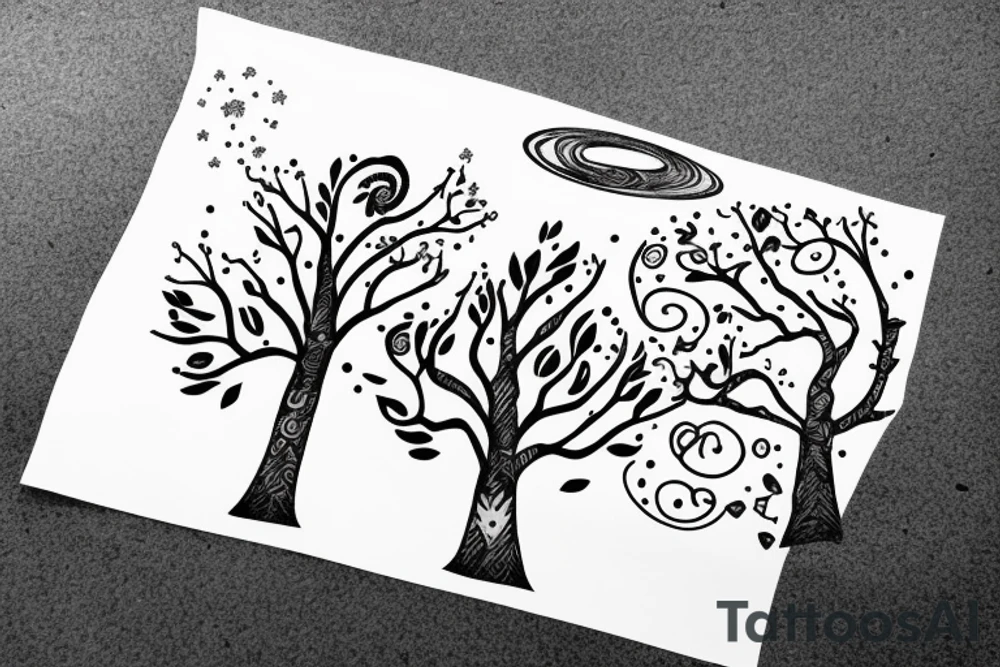 Tree with space words on the trunk tattoo idea