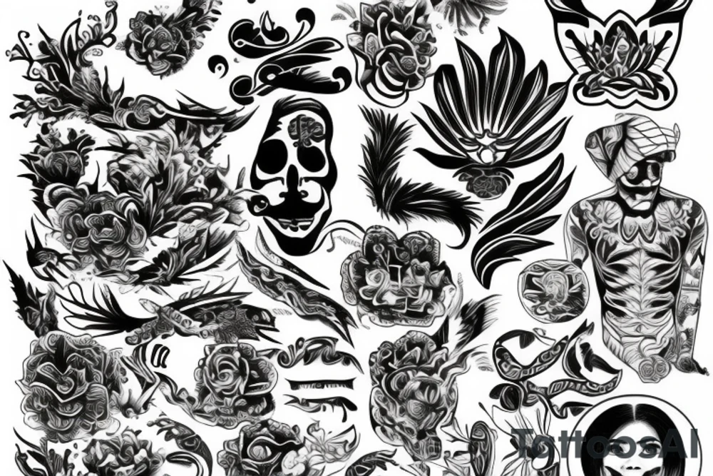 Black and White
 mixed filipino style tattoo idea