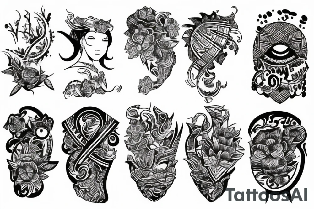 Black and White
 mixed filipino style tattoo idea