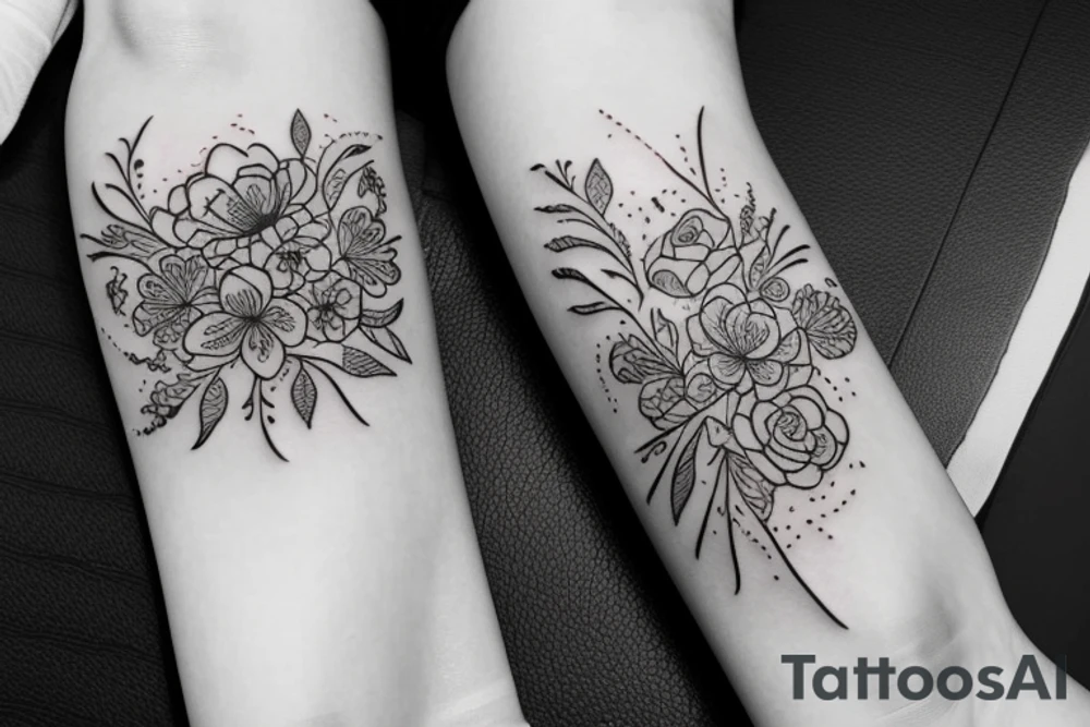 Create a tattoo with delicate flowers in black lines on woman's body tattoo idea
