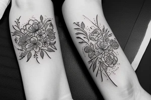 Create a tattoo with delicate flowers in black lines on woman's body tattoo idea