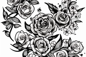 Create a tattoo with delicate flowers in black lines on woman's body tattoo idea