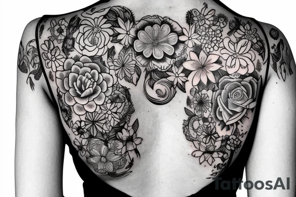 Create a realistic tattoo with delicate flowers on woman's ribs tattoo idea