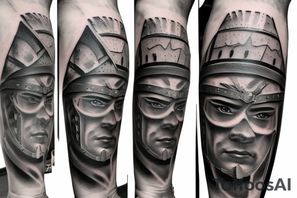 a gladiator and a samurai in the desert tattoo idea
