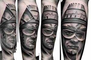 a gladiator and a samurai in the desert tattoo idea