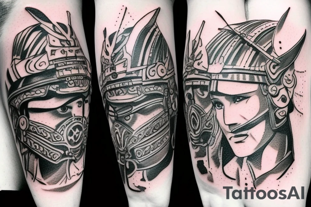 a gladiator and a samurai in the desert tattoo idea